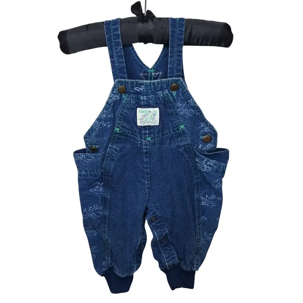 Vintage OshKosh B'Gosh Vestbak Baby Denim Sailboat Bubble Bib Overall 6-9 mo USA